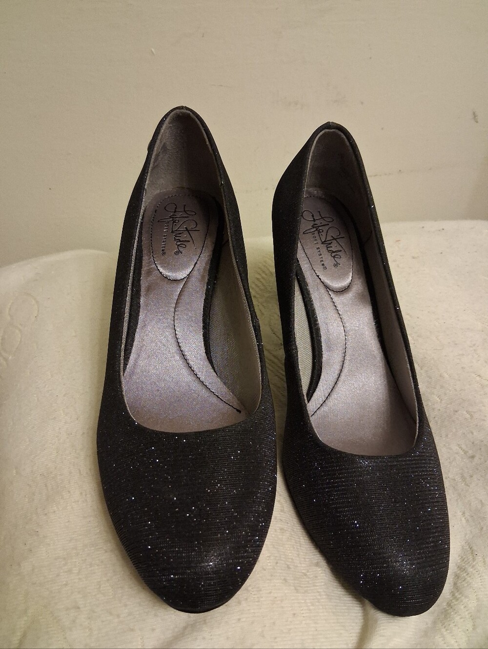 Womens Life Stride Black Sparkle Women's Pumps Size 9.5
